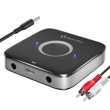 SONRU Bluetooth 5.3 Adapter Hi-Fi Equipment for Car Wireless Audio Receiver with 3.5mm AUX RCA Cable, Noise Cancellation, Dual AUX Outputs for Home Speakers Wired Headphones