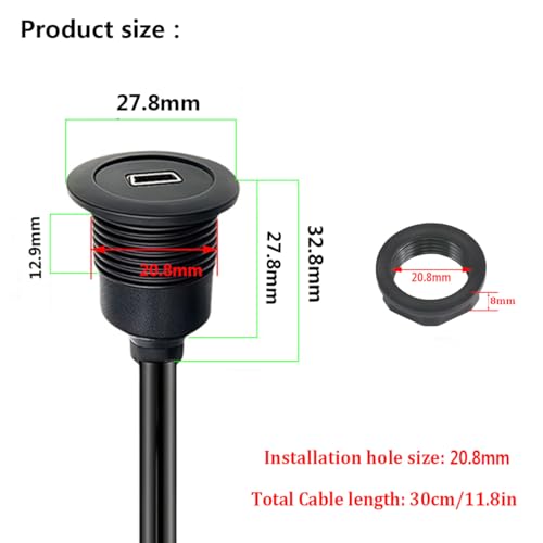PENGLIN Micro USB 2.0 Male to Female Extension Mount Cable 30cm/11.8in