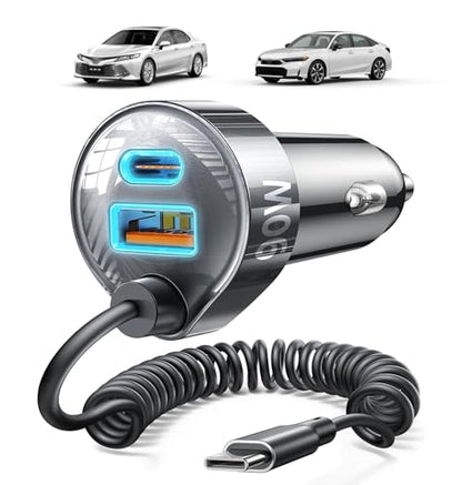 LISEN Car Charger with 45W Built-in USB-C 36 inch Coiled Cable, 90W Multi-Port Fast Charging Cigarette Lighter Adapter for iPhone 17/16/15 Pro Max, Samsung Galaxy S26 Ultra, Black - color: Black-36inch