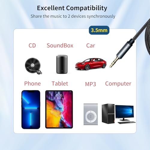RIVIERA 6.0FT/1.8M Audio Cable 3.5mm 1/8" TRS to 3.5mm 1/8" TRS Braided Sheild Pure Copper Wire and 24K Gold Plated Low Noise Cable with Braided Nylon Jacket for Digital Players & Musical Instruments - color: Dual 1/8 TRS Black, size: 6FT/1.8M