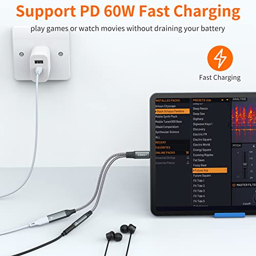 USB C to 3.5mm 헤드폰 및 충전기 어댑터, 2-in-1 USB 타입 C to Aux 잭 동글 케이블, PD 60W 고속 충전, 아이폰 15 16 17 프로 맥스 에어, 삼성 갤럭시 S23 S24 S25 울트라, 노트 20, 아이패드 프로용 - size: 1-Pack
