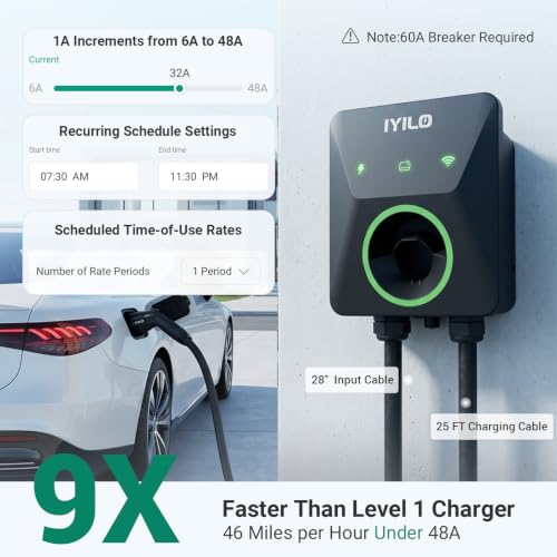 Level 2 EV Charger with Energy Meter, 48Amp/11.5KW, J1772 Wall Electric Car Charger with Dual Temp Sensors(Exclusive), Wi-Fi(2.4 GHz), RFID, Smart App, CT Clamps for Load Balancing, Black-Gray - color: Black-Gray