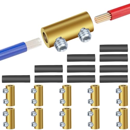 Linkstyle 10PCS 10AWG Wire Connector Nut Kit, 60A 16-10 Gauge Splicing Screw Quick Wiring Connection Terminal, Circuit Brass Wire Connector, Screw-Fixed Type Heat Shrink Butt Connectors - size: Round 10 AWG-60Amp