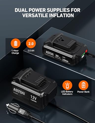 AstroAI Cordless Tire Inflator and AstroAI 12Ft/12V Cigarette Lighter Extension Cord