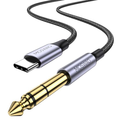 MOSWAG USB C to 1/4 Male Audio Stereo Cable, USB C to 6.35mm 1/4 TRS Audio Cable for Smartphones S25 S25+ Ultra iPhone 15 16 Pro Max Amp Speaker (10ft/3m) No Recording Support - size: 10 ft