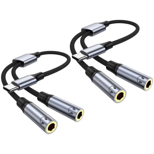 2 Pack USB C to Dual 3.5mm Female Headphone Splitter, Type C to Dual 3.5mm Female Aux Y Jack Splitter Headphone Adapter for iPhone 17 16 15 Pro Max, Samsung Galaxy S25 S24, Pixel, Note, iPad Pro - size: 2 Pack