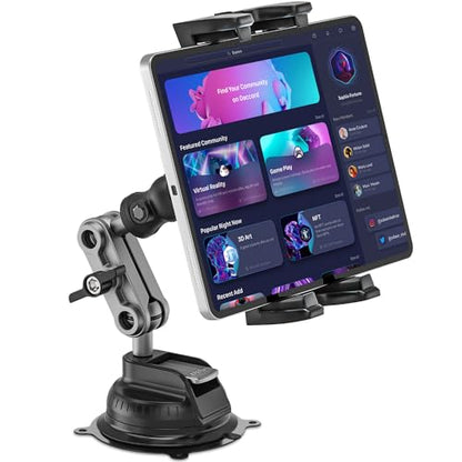 Tablet Mount, Car Tablet Holder Heavy Duty Super Suction Cup/Adhesive Base iPad Stand for Dash Windshield Wall Vehicle Desk, 360° Metal Bracket for 4.7-12.9" iPad Pro/Air/Mini/Galaxy