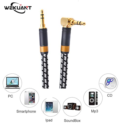 Aux Cord, Audiophile 3.5mm Stereo Audio Cable [0.75m (2.5 Feet), Silvered-Plated Copper core, Right Angle] Unbreakable and Great for Laptop, Tablets,Headphones, Cars and More. - size: 0.75m (2.5 Feet), style: 3.5mm straight to right angle