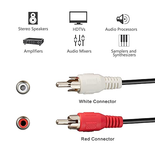 TENINYU 6 Feet AV Extension Cable RCA Stereo Audio Cable, 2RCA Male to 2RCA Female Audio Extension Cable Red/White Connectors 6FT - size: 6FT