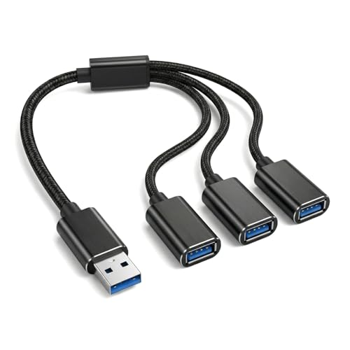 USB Splitter 1 in 3 Out, USB A Splitter Adapter, 2026 Upgraded USB 2.0 Male to 3 Female Y Extension Hub Cable for PC/Laptop/Xbox/Flash Drive/Mouse/Keyboard(Black)