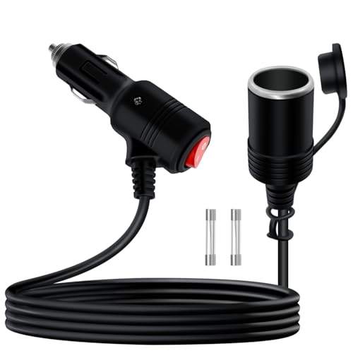 Cigarette Lighter Cable with On Off Switch 12V 24V Cigarette Lighter Extension Heavy Duty 16AWG 15A Fuse with LED Light, Waterproof Cover Suitable for Cars, Motorcycles, Boats (3 m/9.8FT) - size: 3 m/9.8FT