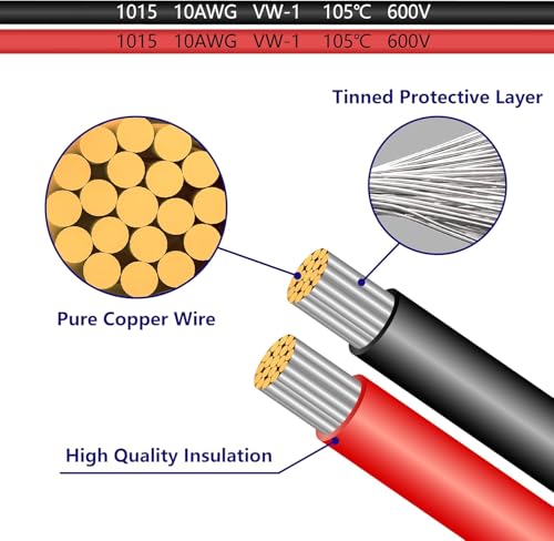 BFXM 4 Pcs 10AWG 2FT SAE Connector Extension Cables with 15& 20A Fuse - color: 10awg2ft*4