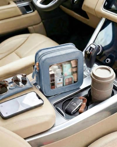 LETGO Clear Makeup Bag Small, Mini Travel Toiletry Bag Cosmetic Bags Organizer, TSA Approved Makeup Case Pouch with Zipper, Car Essentials for Women Men (Square, Blue) - color: Blue, style: Square