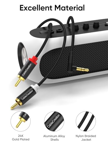 CableCreation RCA to 3.5mm Audio Cable 10FT, Angle 3.5mm Male to 2RCA Male - color: Black, size: 10FT