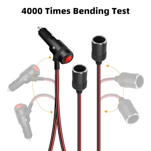 GELRHONR Cigarette Lighter Splitter 2 Socket, 12V Double Cigarette Lighter Adapter, 18AWG Dual Cigarette Lighters Extension Cord with 15A Fuse-1M (1 to 2) - size: 1M, style: 1 to 2