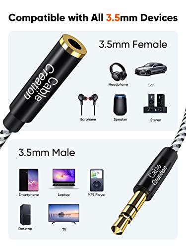 3.5mm Headphone Extension Cable, CableCreation 3.5mm Male to Female Stereo Audio Cable Adapter with Gold Plated Connector, 15 Feet - size: 15 FT