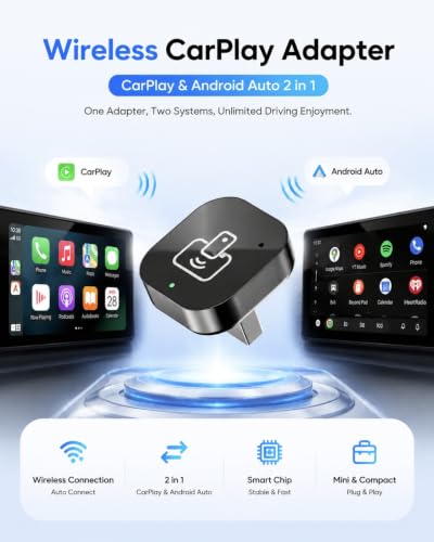 2026 Wireless CarPlay & Android Auto Adapter – 2-in-1 Plug & Play Dongle, Converts Wired to Wireless, Auto Reconnect, Low Latency, for iOS 10+ & Android 11+ with Factory Wired CarPlay - color: Dark Gray