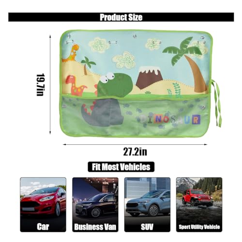 GLSOWEE Car Window Shade for Baby, Blackout Car Window Curtain, Dinosaurs - color: Green-Dinosaurs