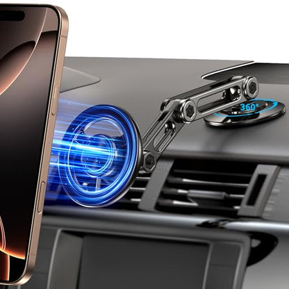 Ultra Magnetic Long-Arm Phone Holder Stand, Fits for MagSafe Car Mount Bracket【Windshield+Vent+Dash】, 360° Rotation Adjustable Strong Magnets Car Mount Desk Office Phone Cradle Holder, Black - color: Black
