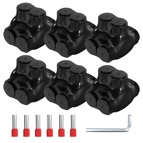 2 Port Insulated Multi Tap Connector 4-14AWG Aluminum to Copper Wire Connectors Dual Entry Black Electrical Cable Connectors with Slotted Allen Hex - 6 Pack - color: 4-14AWG