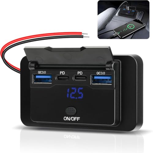 78W 12V USB Outlet, Dual PD 36W and Dual QC3.0, Voltmeter, Switch - size: Pack of 1 with 4 Port / 78W