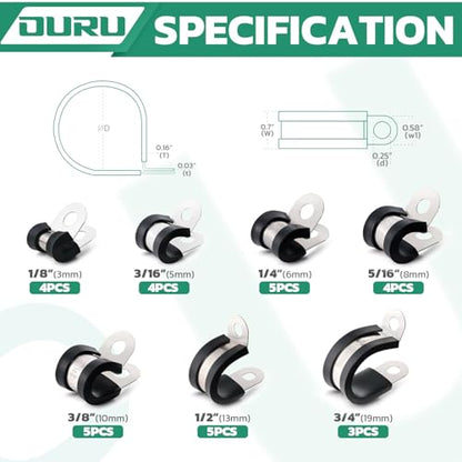 OURU 30PCS Cable Clamps Assortment Kit,Rubber Coated, 1/8"-3/4" 7 Sizes - size: 30pcs - 1/8", 3/16", 1/4", 5/16", 3/8", 1/2", 3/4"