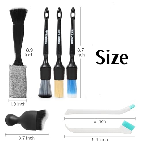 MVEQRRN 7PCS Car Detailing Brush Set,Boars Hair Detail Brush Kit(Black) - color: 7pcs detail brush set black