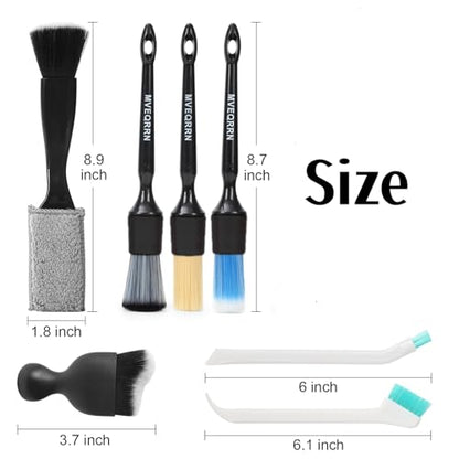 MVEQRRN 7PCS Car Detailing Brush Set,Boars Hair Detail Brush Kit(Black) - color: 7pcs detail brush set black