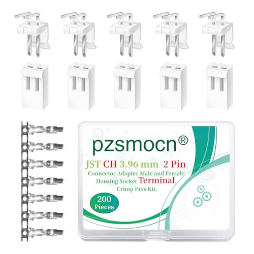200 Pieces / 50 Sets JST CH SMT 3.96mm 2 Pin Connector Kit Set - size: 2-Pin, style: JST-CH-SMT