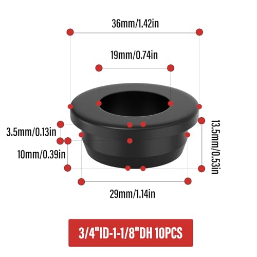 10Pcs 3/4"ID, 1-1/8"Drill Hole Rubber Grommets, Top Hat Grommet, Firewall Grommet, Rubber Plugsfor Protecting Wires Cable - size: 3/4"ID, 1-1/8"Drill Hole