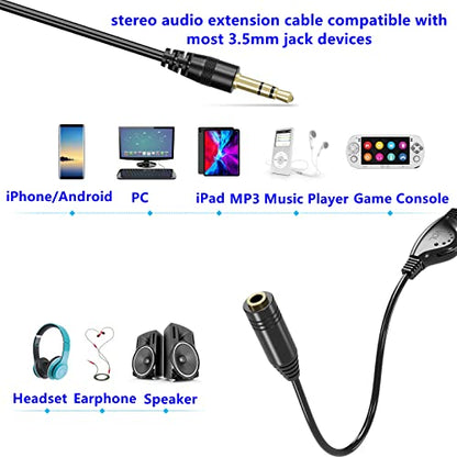 PChero 3.5mm Male to Female Stereo Audio Extension Adapter Cable,10inch - size: 1 ft, 1 Pack