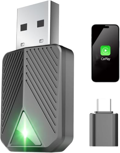Wireless Carplay Adapter, Convert Wired to Wireless CarPlay, Compatible with CarPlay, Plug and Play, Type-C/USB, Suitable for 800+ Vehicles (Black) - color: Black