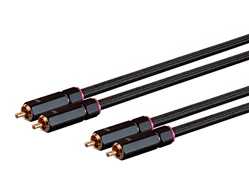 Monoprice Male RCA Two Channel Stereo Audio Cable - Gold Plated Connectors, Double Shielded, 15 Feet, Black - Onix Series - size: 15 Feet, style: 2x RCA to 2x RCA
