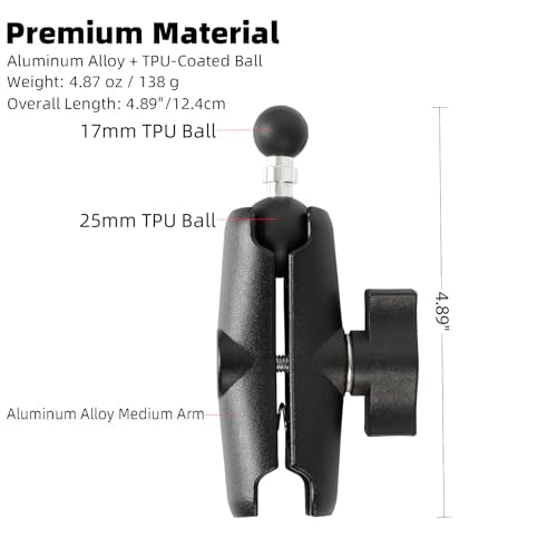 1 inch to 17mm Ball Adapter with 3.54" Medium Double Socket Arm, Compatible with RAM B Size Mounts, Fits Garmin GPS Mount and 17mm Swivel Ball Mounting Phone Holders - style: 1" to 17mm Ball Adapter with 3.54" Arm