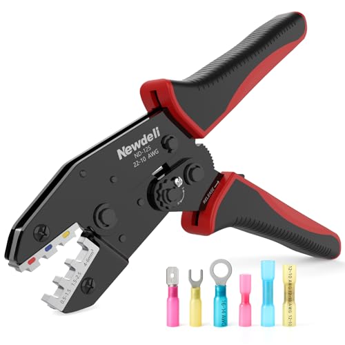 Newdeli Wire Crimping Tool for Heat Shrink Wire Connectors - AWG 22-10 Ratchet Wire Crimper Tool for Electrical Insulated Nylon Wire Terminals Heatshrink Butt Connectors Ratcheting Crimping Plier - style: ND-125 for heat shrink connectors