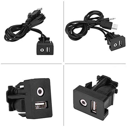 USB and Aux Port for Car, Universal Plastic and Copper 3.5mm Automotive USB Dual Port Panel Mount 3.5mm AUX Cable for Most Cars