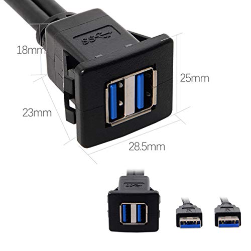 chenyang USB 3.0 Dual Port Flush Mount 2 Male to 2 Female Extension Cable for Car Dashboard Panel Mount - color: Dual Port Male to Female with Latch