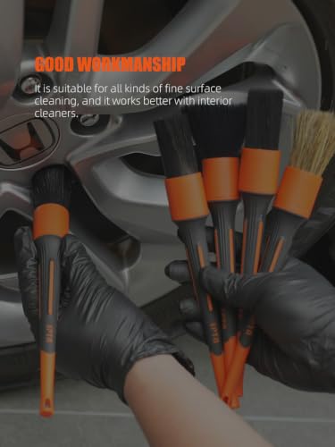 Car Detailing Brush Set, 5 Pack SPTA V2.0 Soft Boar Hair Auto Detail Brush Kit with Drill Adapter, for Automotive Interior Exterior Dashboard Engine Bay Seat Leather, Can be Used in Electric Drills - color: 5pcs Car Detailing Brush Set With Adapter
