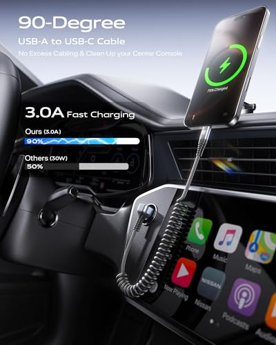 Coiled USB A to USB C Cable 6FT 90 Degree USB-C Fast 3A Charging Cable - color: Grey, size: 6FT