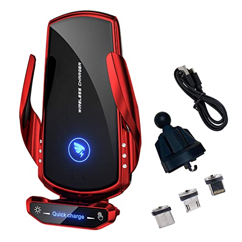 Wireless Car Charger Mount Automotive Electric Induction 15W Fast Charging Auto Clamping Car Phone Holder Mount Wireless Charging Mount Air Vent Phone Holde Compatible with All Android (Red) - color: Red