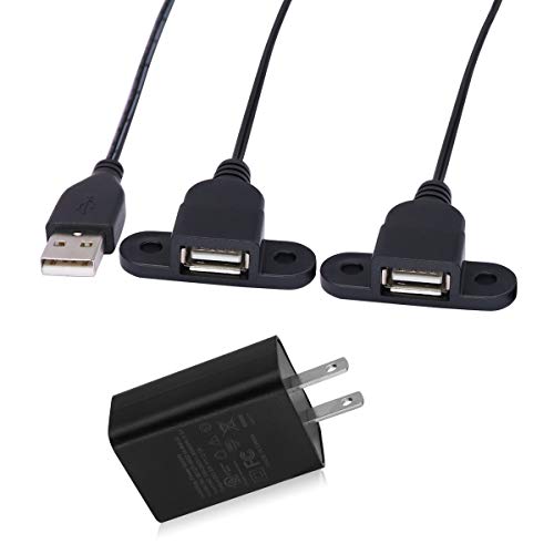 QiCheng&LYS USB 2.0 Male to Dual Female Charging Extension Cable, Furniture nightstand USB Charging Port, Panel Mount Cable with Screw Hole 5ft (1pc 1.5m Cables and adapters) - color: 1 pcs Dual Female 1.5m with Adapters