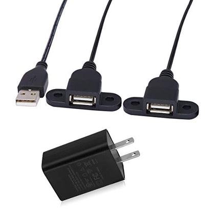QiCheng&LYS USB 2.0 Male to Dual Female Charging Extension Cable, Furniture nightstand USB Charging Port, Panel Mount Cable with Screw Hole 5ft (1pc 1.5m Cables and adapters) - color: 1 pcs Dual Female 1.5m with Adapters