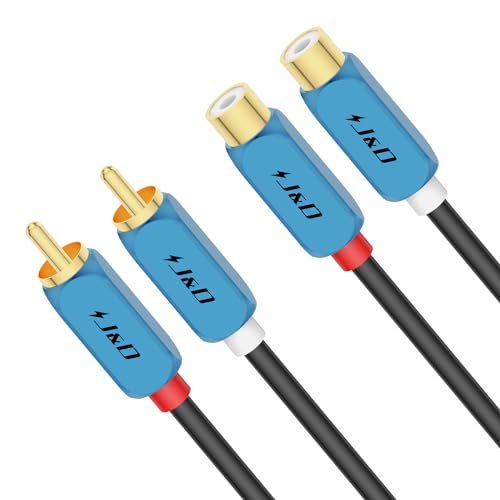 J&D 2 RCA Extension Cable, Gold Plated 2 RCA Male to Female Stereo Audio Extension Cable with Heavy Duty Aluminum Alloy Shell, 6 Feet - size: 6 Feet