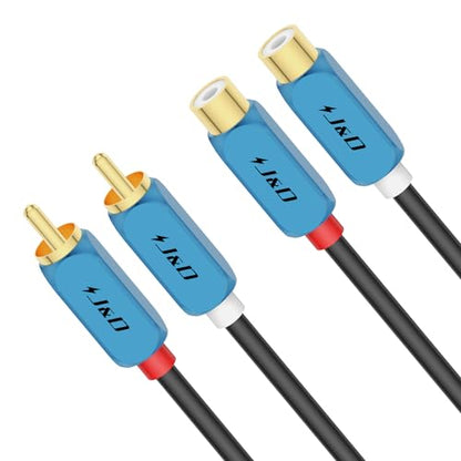 J&D 2 RCA Extension Cable, Gold Plated 2 RCA Male to Female Stereo Audio Extension Cable with Heavy Duty Aluminum Alloy Shell, 6 Feet - size: 6 Feet