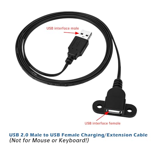 QiCheng&LYS USB Male to Single Female Extension Cable Charging Cable, Furniture nightstand Sofa Electric Vehicle on-Board Charging Port, Panel Mount Cable with Screw Hole 5ft (1 Male to 1 Female) - color: 1 pcs Single Female