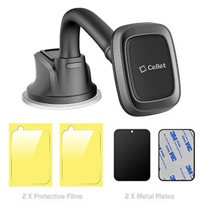 Cellet Suction Cup Dashboard and Windshield Mount Phone Cradle, Magnetic Phone Holder, Desk Mount with Flexible Goose Neck Compatible with iPhones Samsung Galaxy, Note, Motorola Moto, Google Pixel - style: GOOSENECK MAGNETIC HOLDER DASH/WINDOW