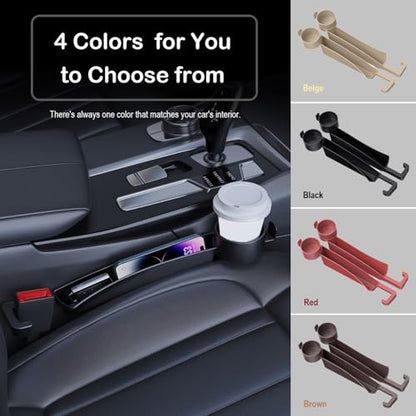 Car Seat Gap Plug with Storage Slot, Auto Gap Filler Organizer with Cup Holder, Universal Carseat Side Gap Filler Strip 2 Pack Between Front Seats & Console, Anti-drop Pad with Seatbelt Holes, Black - color: Black, Cup Holder & Hook