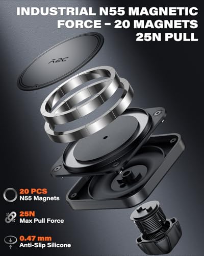 APPS2Car Magnetic Car Mount for MagSafe, Heavy Duty Phone Holder with 20 N55 Magnets, Strong Suction Cup, Adjustable Telescopic Arm, Dashboard & Windshield Mount for iPhone 12-17 Series and All Phones - color: Black