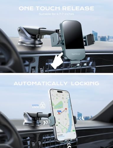 Wireless Car Charger, 15W Fast Charging Auto Clamping Car Charger Phone Mount Phone Holder fit for iPhone 15 14 13 12 11 Pro Max Xs, Samsung Galaxy S24 Ultra S23 S22 S21, S20, S10+, Green - color: Green