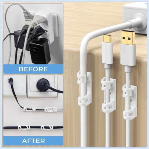 VIPMOON 70Pcs Self Adhesive Bendable Cable Clips, Screw Mountable Wire Organizer, Wire Management Clips for Car Desk Home Office TV PC Ethernet Cables, Fits 5-7mm Diameter Cables, White - color: M - White